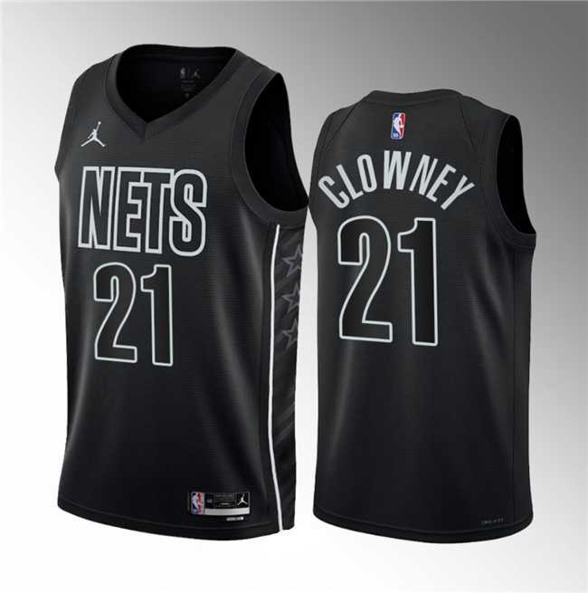 Men%27s Brooklyn Nets #21 Noah Clowney Black 2023 Draft Statement Edition Stitched Basketball Jersey